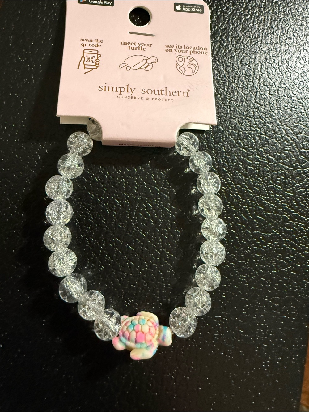 Simply Southern Kids Clear Beaded Bracelet with Pastel Turtle Charm
